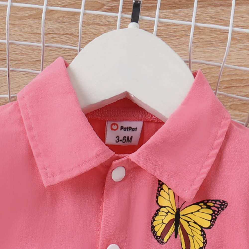 100% Cotton Baby Girl Butterfly Graphic Floral Embroidered Button Up Coat