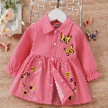 100% Cotton Baby Girl Butterfly Graphic Floral Embroidered Button Up Coat
