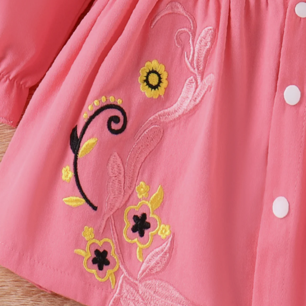 100% Cotton Baby Girl Butterfly Graphic Floral Embroidered Button Up Coat
