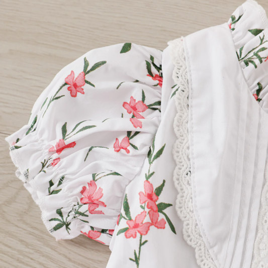 Baby Girl 100% Cotton Allover Floral Print Puff-sleeve Dress